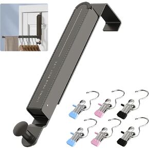 Over The Door Clothes Hanger,Foldable Over The Door Drying Rack with Towel Racks and 6 Clothes Pins,Metal Over The Door Clothes Rack for Laundry Bathroom Bedroom Travel Hangers(Black, 1 Pack)