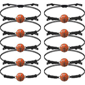 Honbay 10PCS Adjustable Braided Rope Basketball Charms Bracelets Enamel Alloy Basketball Woven Cord Bracelets Inspirational Sports Ball Bracelets for Sport Team Sports Party Favors (B)