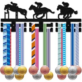 CREATCABIN Horse Medal Hanger Display Medal Holder Equestrian Horsemanship Sports Competition Awards Ribbons Organizer Black Wood Mount Decor Rack Frame for Wall Hanging Players Athletes 15.7x5.9Inch