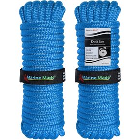 Amarine Made Double Braided Nylon Dock Lines 4840 lbs Breaking Strength (L:35 ft. D:1/2 inch Eyelet:12 inch) 2 Pack of Marine Mooring Rope Boat Dock Lines with Loop Working Load Limit:968 lbs