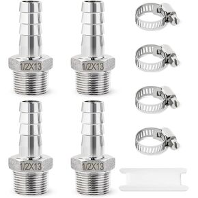 Stainless Steel Hose Barb Fittings, Josaton 1/2" Hose Barb to 1/2" Male Npt, 1/2 Npt to 1/2 Barb Hose Fittings, Hose Connector Adapter with Hose Clamp, for Water, Home Brew, Industrial, 9PCS