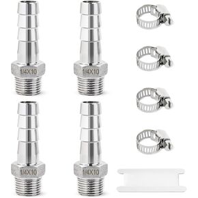 Stainless Steel Hose Barb Fittings, Josaton 3/8" Hose Barb to 1/4" Male Npt, 1/4 Npt to 3/8 Barb Air Hose Fittings, Air Hose Repair Kit with Hose Clamp, for Water Fuel, Industrial, 9PCS