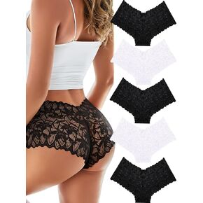 Sexy Women's Underwear Lace Shorts V Waist Breathable Cheeky Panties Boyshorts Underwear Women 5 Pack