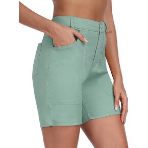 MoFiz Women's Golf Hiking Shorts 9" Mid-Rise Cargo Bermuda Long Shorts for Summer Casual with 6 Pockets Elastic Waist