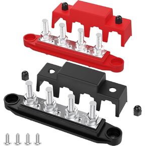 Bus Bar 5/16" Power Distribution Block 250A 12V Terminal Block 4 Studs Junction Block with Cover Max 48V Automotive Marine Busbar(Negative and Positive)