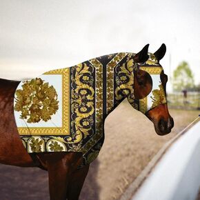 Horse Slicker Hood with Zipper of 2 Set: Snug Fit, No-Ears Design, and Extra Large Eye Holes for Face, Shoulders, Mane, Chest, and Withers - Perfect for Show-M（Orange+Flower）