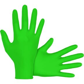 SAS Safety 66552 Derma-VUE Powder-Free Exam Grade 6 Mil Nitrile Gloves, Large, Neon Green, 100 Count (Pack of 1)