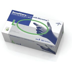 Medline SensiCare Ice Blue Nitrile Exam Gloves, 250 Count, Large, Powder Free, Disposable, Not Made with Natural Rubber Latex, Multi-use for Every Task