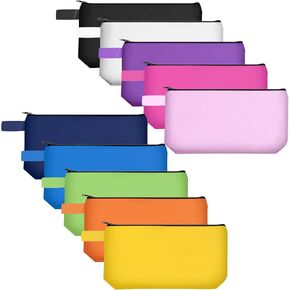 10 Pieces Canvas Makeup Bags Bulk Travel Cosmetic Bags Plain Makeup Pouch Multi-Purpose Blank Travel Toiletry Bag DIY Craft Bags with Zipper for Women Girls Teens, 10 Colors (8.7 x 5 x 1.8 Inch)