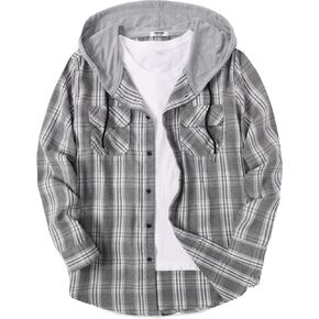 COOFANDY Men's Plaid Hoodie Flannel Shirt Jacket Long Sleeve Casual Fashion Button Shirts