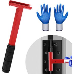 Door Hinge Adjustment Tool, Red Heavy Hinge Gap Adjusting Wrench for .134 Gauge Durable Carbon Steel Residential Door Adjustment Tool Ergonomic Hinge Bender with Non-Slip Gloves