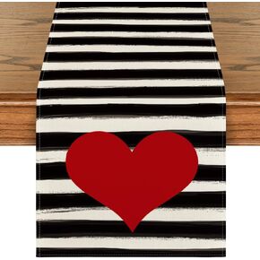 Artoid Mode Watercolor Stripes Love Heart Valentine's Day Table Runner, Anniversary Kitchen Dining Table Decoration for Home Party Decor 13x72 Inch