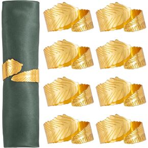 Gold Leaf Napkin Rings Set of 8, Metal Leaves Napkin Ring