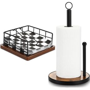 Baderke Napkin Holder Paper Towel Holder Countertop with Heavy Duty Wooden Base Wooden Napkin Holder for Table Farmhouse Napkin Holder with Weighted Arm Paper Towel Roll Stand for Kitchen Table