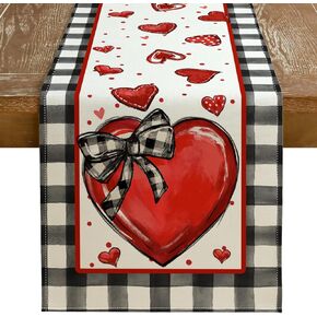 GEEORY Valentine's Day Table Runner 13 x 72 Inch, Red Hearts Polka Dots Decorative Farmhouse Table Decoration for Kitchen Dinning, Indoor Outdoor Dinner Party GT138-72