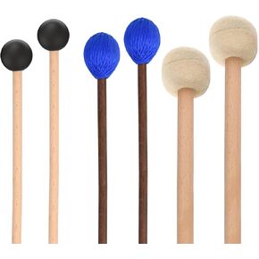 Marimba Mallets Glockenspiel Sticks 1 Pair Medium Hard Yarn Head Marimba Mallets,1 Pair Felt Head Timpani Mallet and 1 Pair Rubber Mallets Sticks for Percussion Bass Timpani Instrument Bell