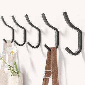 Wall Hooks for Hanging Coat - Arc Shaped Design Coat Hooks, Suitable for Bedroom, Entryway and Closet (Black, 5 Pack)