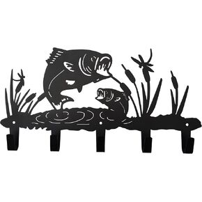 Metal Fish Coat Hooks Wall Art Decor-Fish Hangers and Key Holder-Clothes Rack and Backpack Hanger-Animal Theme Hooks Sweet Home Decor for Storage, Living Room, Hallway, Office (Black)