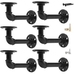 Pipe Shelf Brackets Set of 6 EQUASON Industrial Iron Shelf Brackets Pipe Shelving Brackets for Custom Floating Shelves DIY Rustic Shelves Brackets Hardware Included Black