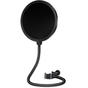 Microphone Pop Filter for Blue Yeti and Other Mics, Dual Layered Wind Screen with Enhanced Flexible 360° Gooseneck Clip Stabilizing Arm for Vocal Recording, Live Broadcasting, Gaming
