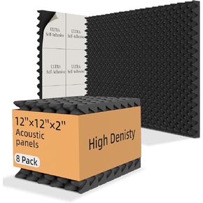 8 Pack Acoustic Foam,12x12x2 inches Sound Proof Foam Panels for Walls, Premium Egg Crate Panel Studio Foam Wall Panel (Black)