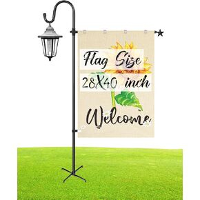 XDW-GIFTS Upgraded Garden Flag Holder Stand with Shepherd Hook for 28'' x 40'' Flags 60 in Heavy Duty Yard Flag Post Stake with 2 Spring Stoppers and 1 Clip for Outside (Without Solar Lights & Flag)