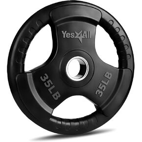 Yes4All Weight Plate Grip Rubber Coated For Weightlifting & Strength Training, Cast Iron - 35LB - Single