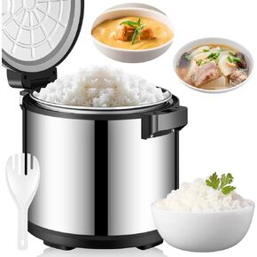 Commercial Stainless Steel Electric Rice Warmer Food Warm with Rice Spoon Heavy Duty Rice Warmer with Warm Function Only for Restaurant Party (60 Cups Cooked Rice,110W)
