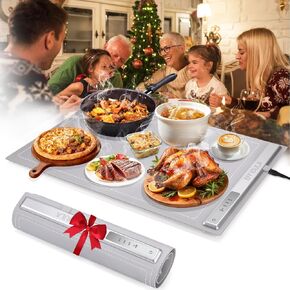 Electric Warming Tray Food Warmer Full Surface Heating 3 Temperature Settings Anti-Scalding Edge Design Premium Silicone Nanomaterial Rollable Portable for Gatherings Parties Everyday Use