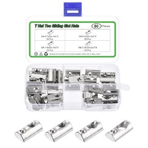 uxcell 80Pcs M3/M4/M5/M8 T Spring Nut Half Round T Slot Nut T Slot Nuts Assortment Kit Roll-in Spring Ball Loaded Elastic Nuts Carbon Steel 3030 Series