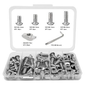 60Pcs 4040 Aluminum Extrusion Hardware Accessories, M8 T Nuts scerws kit for Silver 4040 V T Slot Rail Aluminum Extrusion Connectors