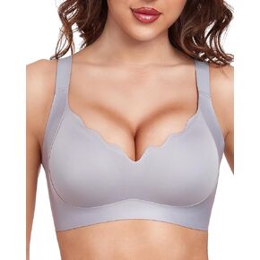 Scalloped Lift Bras for Women No Underwire Buttery Soft Push Up Wireless Bras V Neck Seamless Bralettes