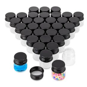 34Pcs 10ml(1/3oz) Empty Tiny Jars Small Glass Vials with Lids Lab Sample Vials Refillable Mini Glass Bottles with Black Aluminum Screw Caps for DIY Crafts Essential Oils Storage Wedding Decoration