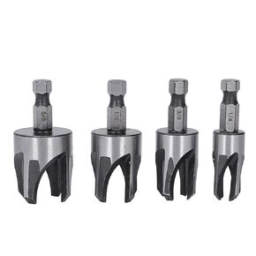 Wood Dowel Drill Set 6.35mm Set of 4 Tapered Plug Cutter Set Hex Shaft Claw Type Imperial Taper Woodworking Cutting Tool Silver