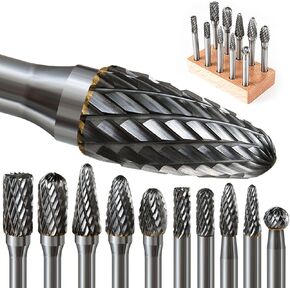 1/4 Carbide Burr Set 1/4 Shank w/Big Beech Holder Die Grinder Bits Drill Bits Grinding Bits for Metal Rotary Tool Attachment Accessories Rasp Weld Wood Stone for Milwaukee Dewalt, FO-4