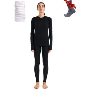 Merino Wool Base Layer Womens Set - Midweight Merino Wool Thermal Underwear for Women Top & Bottom + Neck Gaiter