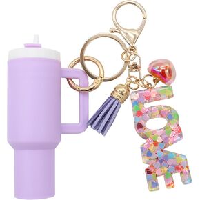 Valan Mini Tumbler Keychain for Stanley Cup Letter Number Keychains For Women Girls Cute Purse Backpack Charm Accessories