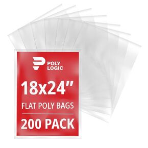 Clear 12" x 18" Flat Poly Mailer Bags 1 Mil Thick (200-Pack) | Plastic Flat Polybags for Shipping, Mailing, Packaging & Storage | Large Poly Mailers