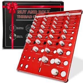 Thread Checker, 34 Nut & Bolt Thread Size Checker with 8 Drill Bit Gauge, Thread Gauge Identifier Board for 19 Standard & 15 Metric, Aluminum Board Steel Bolts