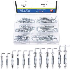 Glarks 46Pcs L-Shaped Hollow Wall Anchors Set, 6 Sizes Hollow Door Anchors Expansion Nuts for Hollow Wall Metal Sheet Plastic Sheet