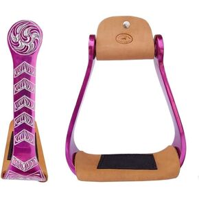 CHALLENGER Horse Western 5" Wide Barrel Racer Pink Engraved Aluminum Show Stirrups 51106PK