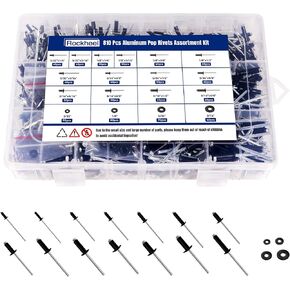 810PCS Black Pop Rivets Assortment Kit, 14 Sizes SAE Aluminum Blind Rivets, 1/8", 3/32", 5/32", 3/16" for Metal Furniture Marine Boat and Automotive, with 304 Stainless Steel Washers