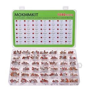 42 Values 1680 Pieces Ceramic Capacitor Kit 1pF - 100nF 50V Multilayer Monolithic Chip Capacitors Assortment Kit