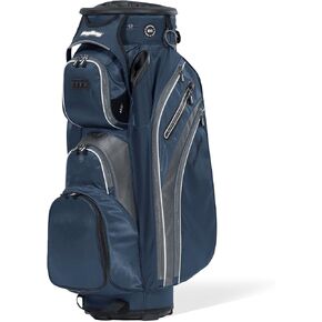 Bag Boy Revolver XP Golf Cart Bag, 14 Way 360⁰ Rotating Top with Full Length Individual Dividers, External Putter Tube, 9 Pockets, Navy/Charcoal/White