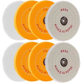 QWORK Polishing Wheel Kit for Bench Grinder - 8 Pack 6" Cotton Buffing Wheels with 1/2" Arbor Hole - Ideal for Metal, Wood, and More in Kuwait