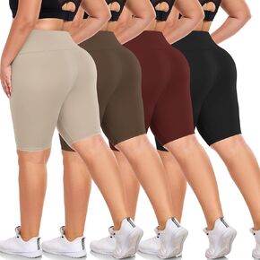 we fleece 4 Pack Plus Size Biker Shorts for Women - 8"High Waist Tummy Control Workout Shorts for Running Yoga Athletic