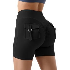 MOOSLOVER Women Workout Biker Shorts with Pockets High Waisted V Cross Shorts Scrunch Butt Yoga Gym Booty Shorts