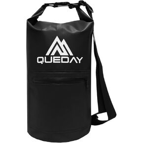 حقيبة جافة مقاومة للماء من Queday مع جيب أمامي بسحاب للنساء والرجال، حقيبة ظهر للتخزين الجاف خفيفة الوزن سعة 20 لتر للسفر والتجديف وركوب القوارب والتجديف والتخييم والمشي لمسافات طويلة والشاطئ باللون الأسود in Kuwait
