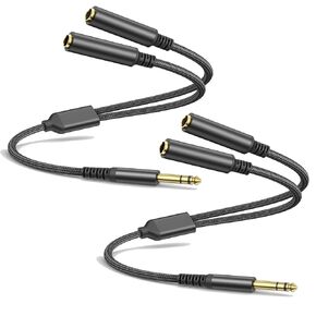1/4 TRS Stereo Audio Cable for Guitar or Mixer with Jack Output, 1 FT, 2 Pack, Black, Splitter Y Adapter, 6.35mm Male to Dual 6.35mm Female Jack Cable, 24K Gold Plating Connectors