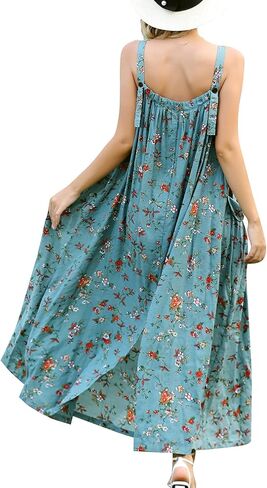 YESNO فستان طويل للنساء بجيوب فستان بوهو صيفي مع حزام عريض بأزرار قابلة للتعديل E96 in Kuwait